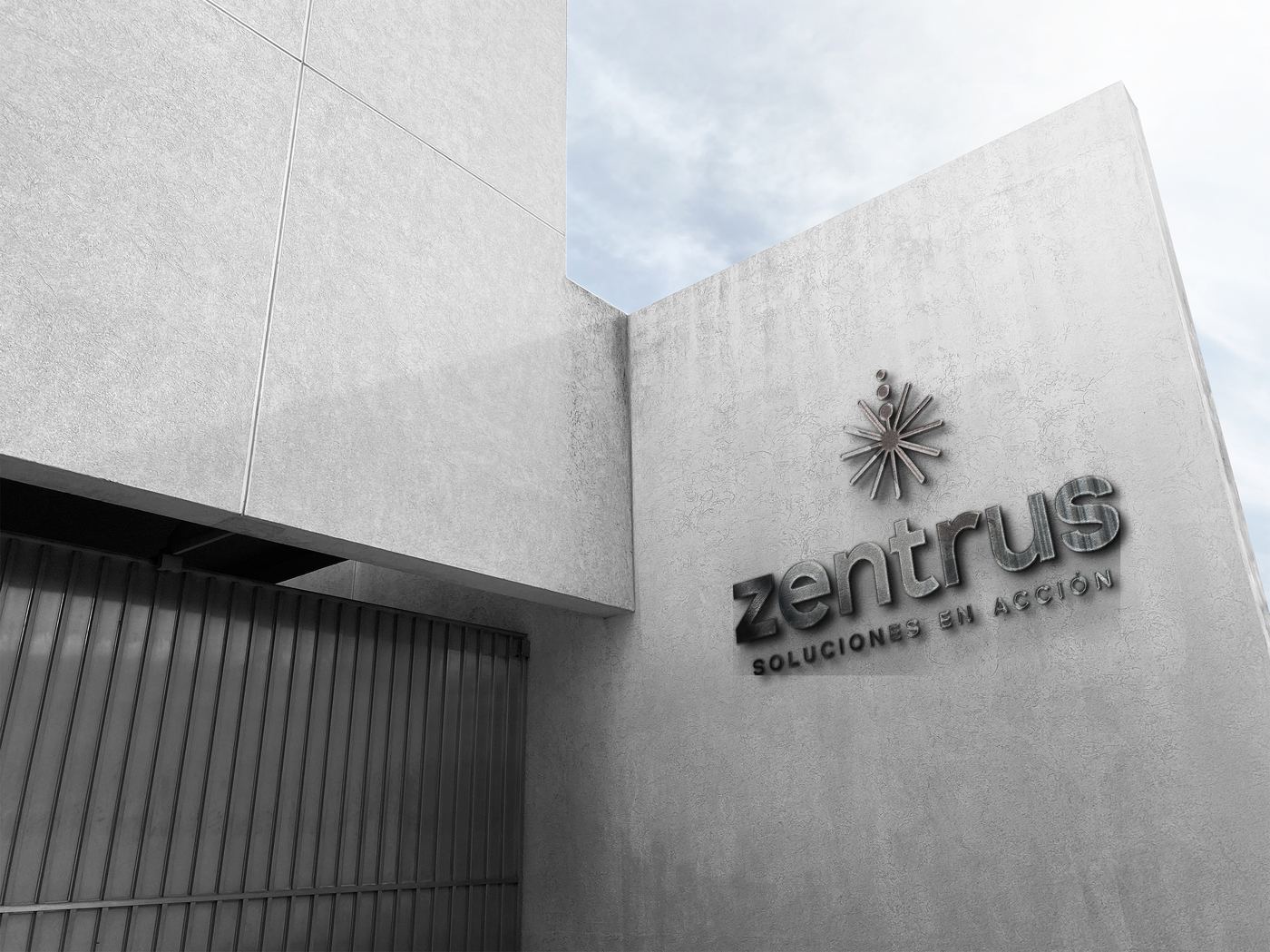 Fachada e identidad ZENTRUS aplicada en sitio